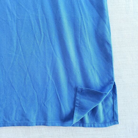 Boho Tunic Women L Blue Relaxed Top Lagenlook Peasant Hippie Coastal Embroidered - Picture 9 of 12